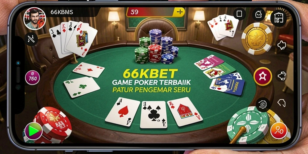 Tampilan utama gameplay Poker di 66KBET yang mendebarkan.