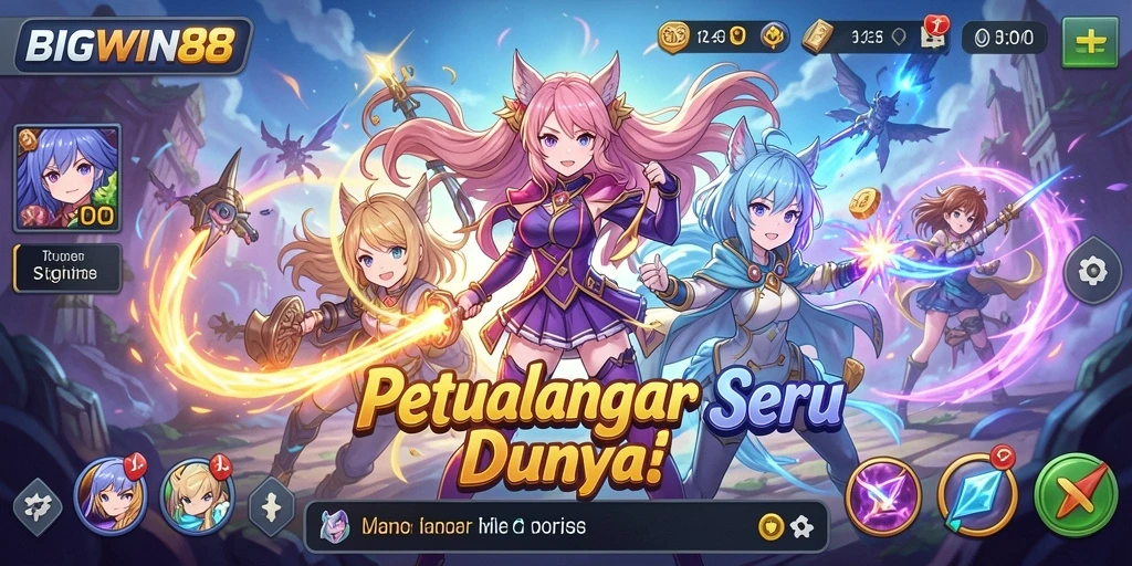 Tampilan gameplay menarik dengan karakter anime yang beraksi.