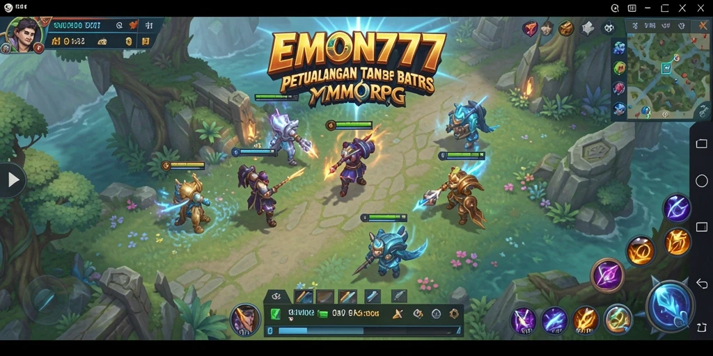 Screenshot dari gameplay menarik di EMON777 menunjukkan pertempuran epik dan eksplorasi dunia.
