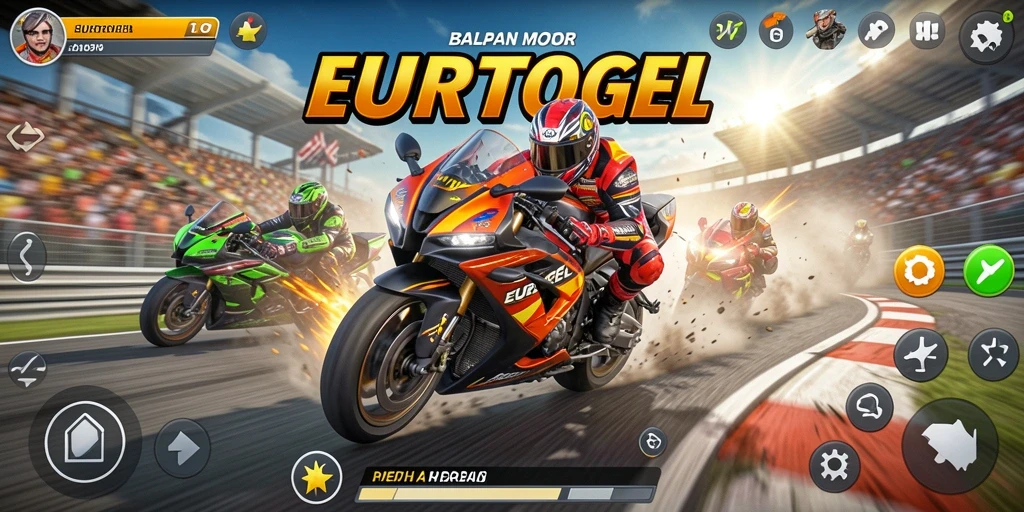 Tampilan gameplay <strong>EUROTOGEL</strong> yang menegangkan dalam balapan motor.