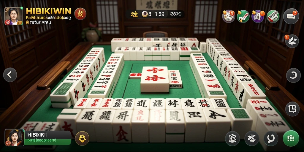 Tampilan gameplay HIBIKIWIN dengan grafis Mahjong yang indah.