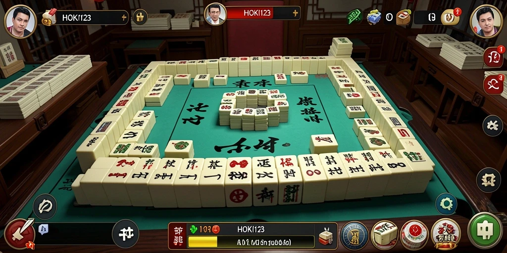 Tampilan gameplay HOKI123 yang menampilkan keseruan bermain Mahjong.
