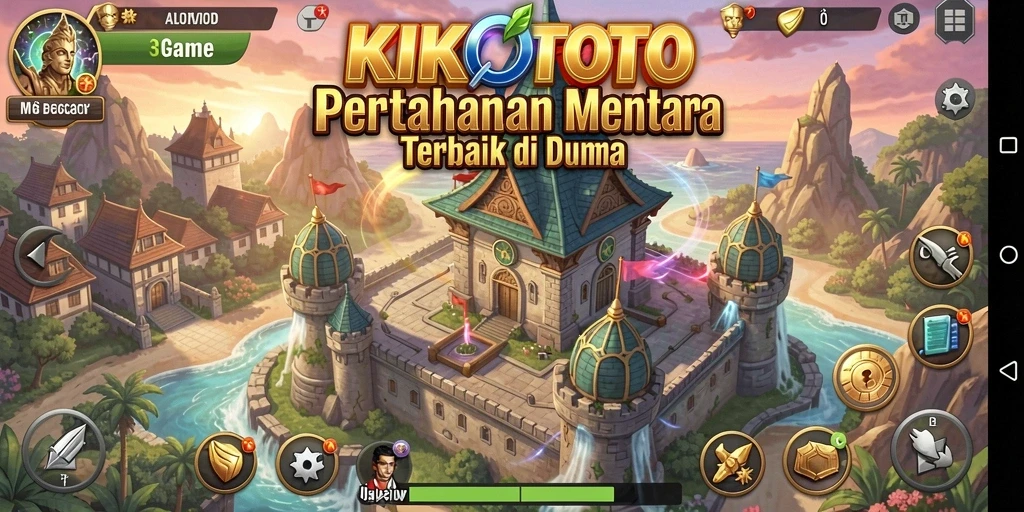 Screenshot KIKOTOTO yang menampilkan aksi menara bertahan melawan serangan musuh.