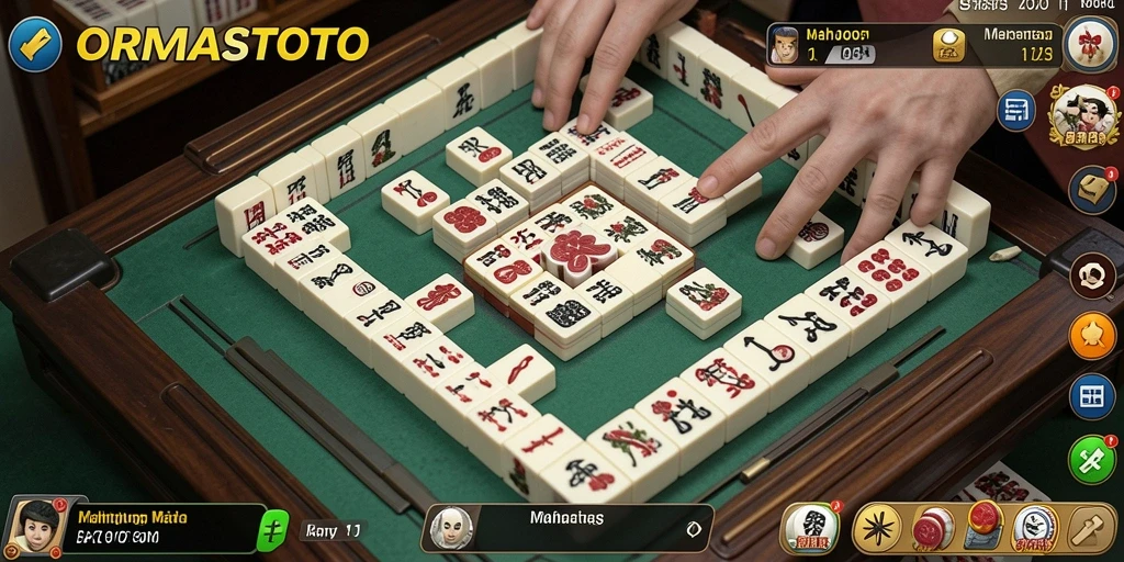 Tampilan gameplay <strong>ORMASSTOTO</strong> yang mendebarkan dengan ubin Mahjong berwarna-warni.