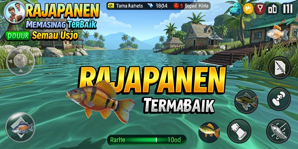 Screenshot RAJAPANEN menampilkan aksi memancing yang menarik di lokasi indah.