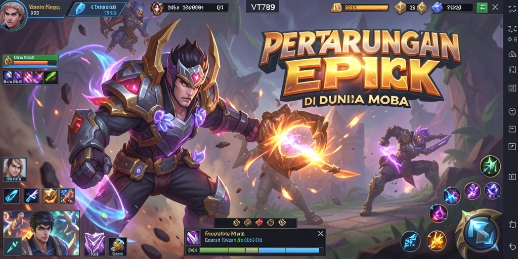 Tangkapan layar utama menunjukkan pertarungan seru di dalam game MOBA.